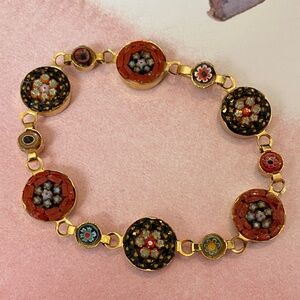 Artisan Gold and Red Floral Bracelet